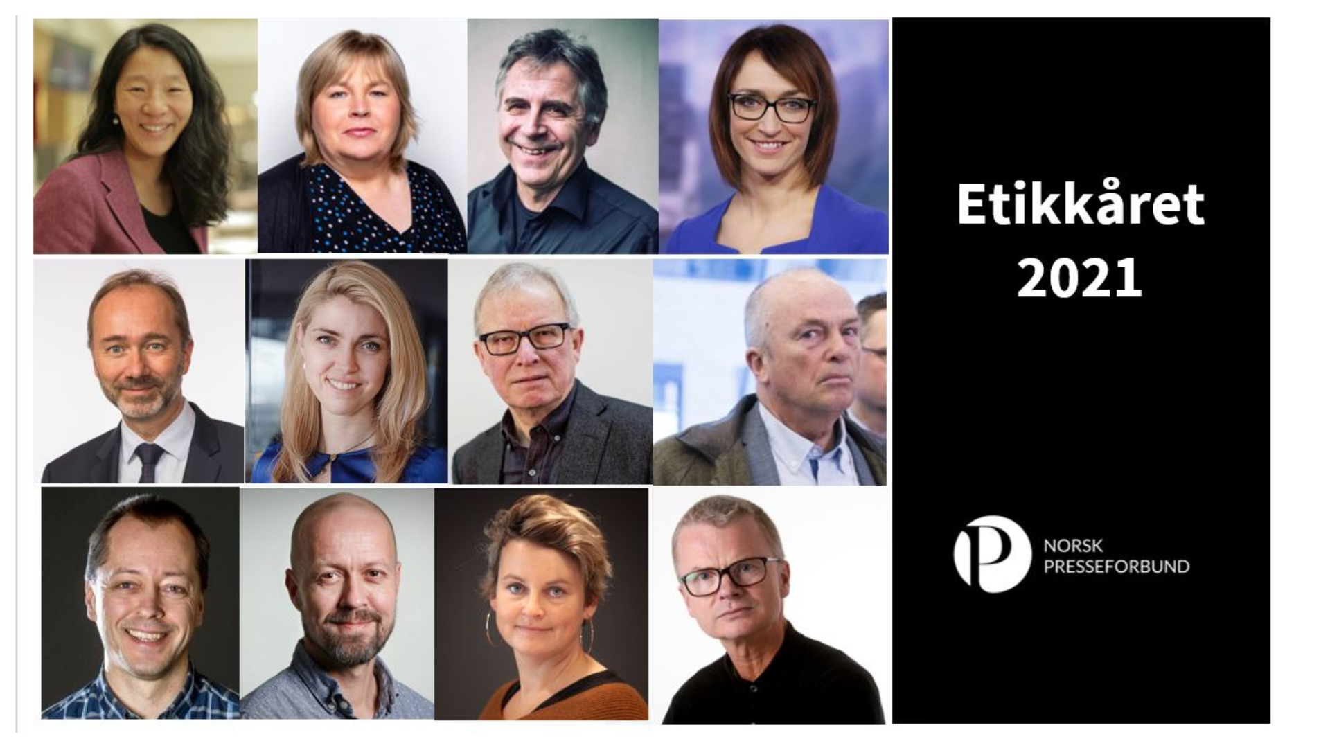 Bildekollasj med deltakere til Norsk Presseforbunds oppsummering av etikkåret 2021