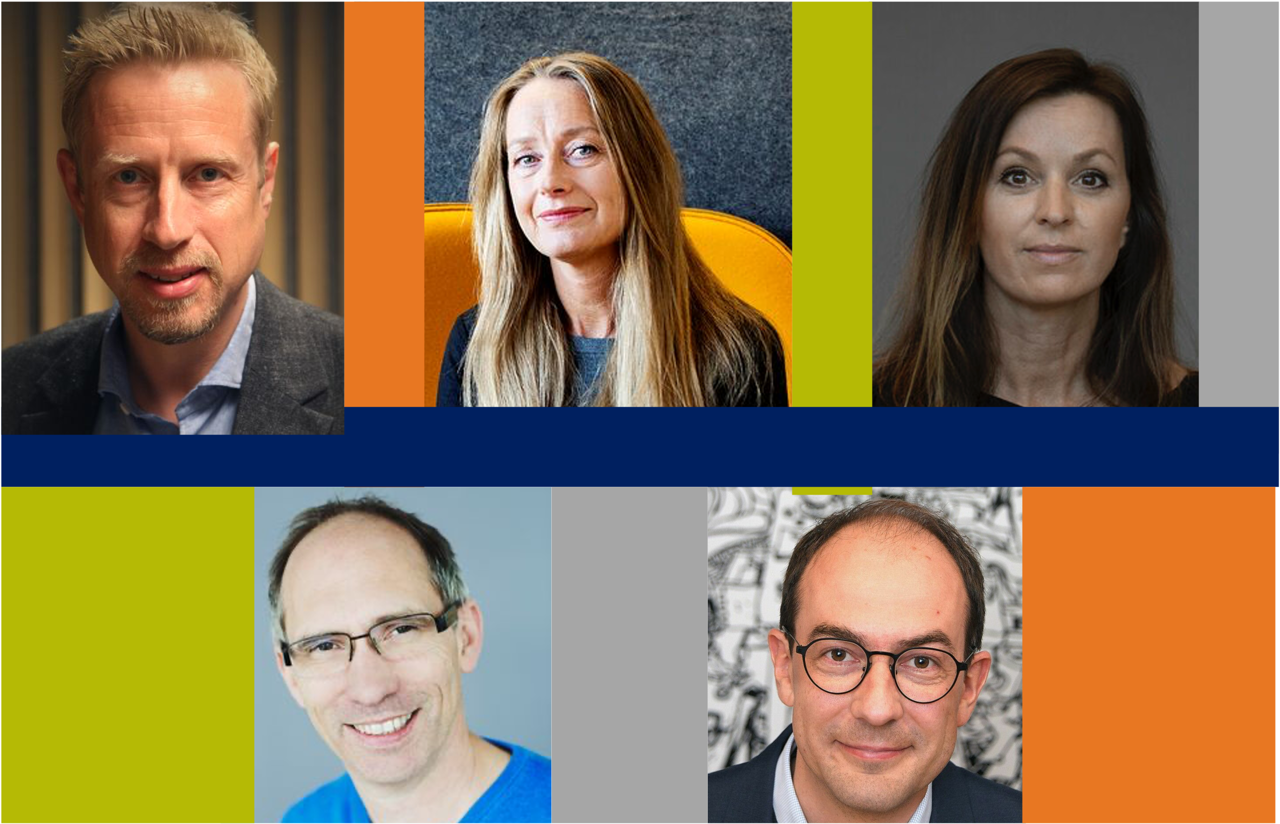 Bildekollasj med portretter av Kristoffer Egeberg, Eva Ler Nilsen, Stian Eisenträger, Elisabeth Onsum og Ola Tømmerås