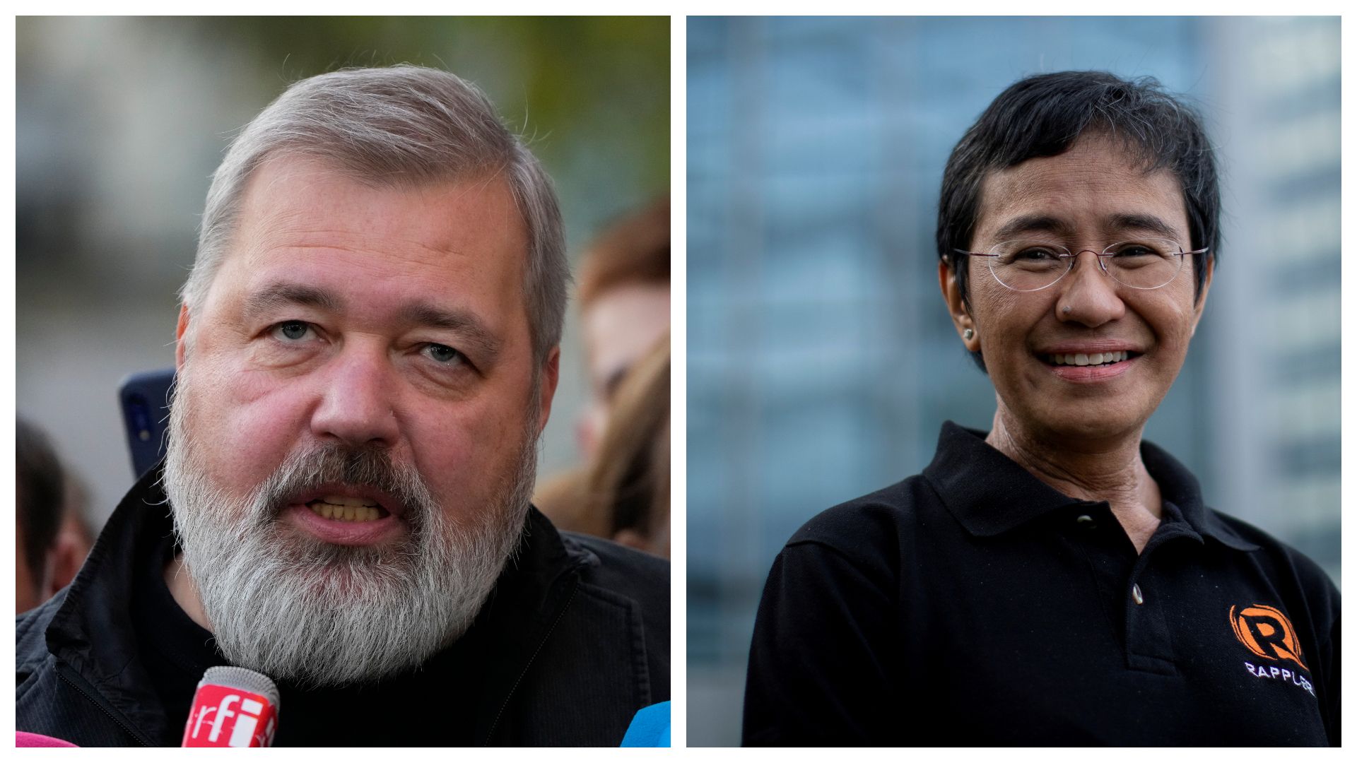 Portretter av Dmitrij Muratov og Maria Ressa